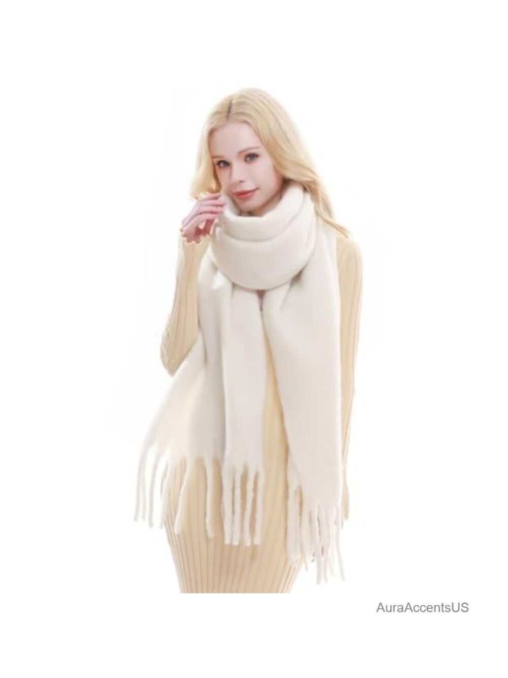 Women's Chunky Oversized Scarf with Tassels, Thick Winter Wrap